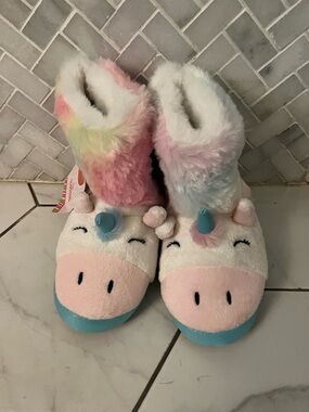 totes Kids Unicorn Slippers - White, Pink, Blue, Rainbow
